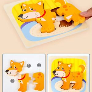 Wooden Puzzle Toys Kids Montessori 3D Puzzle Baby Early Education Board Wooden Cartoon Animal Traffic Four in One Puzzle