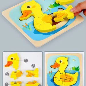 Baby Toy Puzzle Blocks Game Baby Animals Matching Jigsaw Puzzle Kids Toys Educational Wooden Children Cartoon 3D Puzzle for Kids