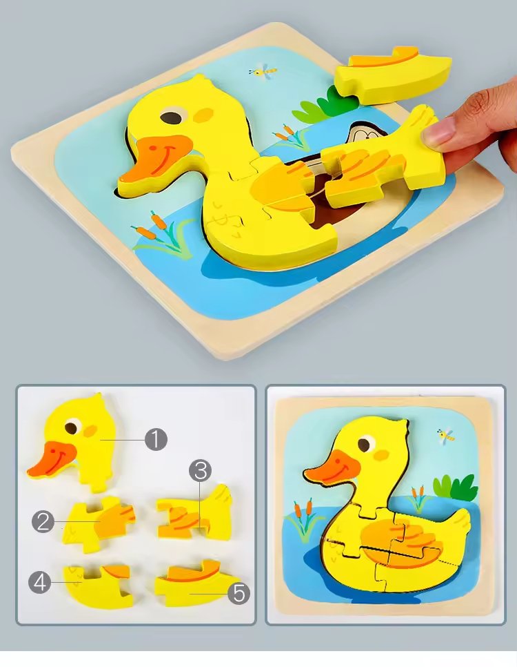 Baby Toy Puzzle Blocks Game Baby Animals Matching Jigsaw Puzzle Kids Toys Educational Wooden Children Cartoon 3D Puzzle for Kids